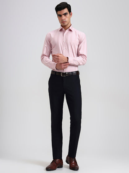 Light Pink Striped Slim Fit Formal Shirt | Metal