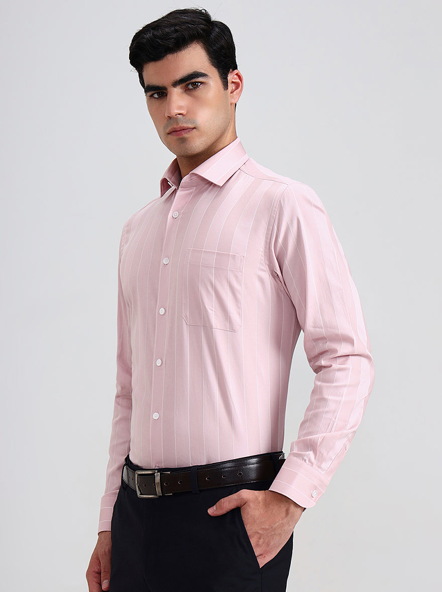 Light Pink Striped Slim Fit Formal Shirt | Metal