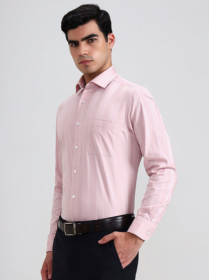 Light Pink Striped Slim Fit Formal Shirt | Metal