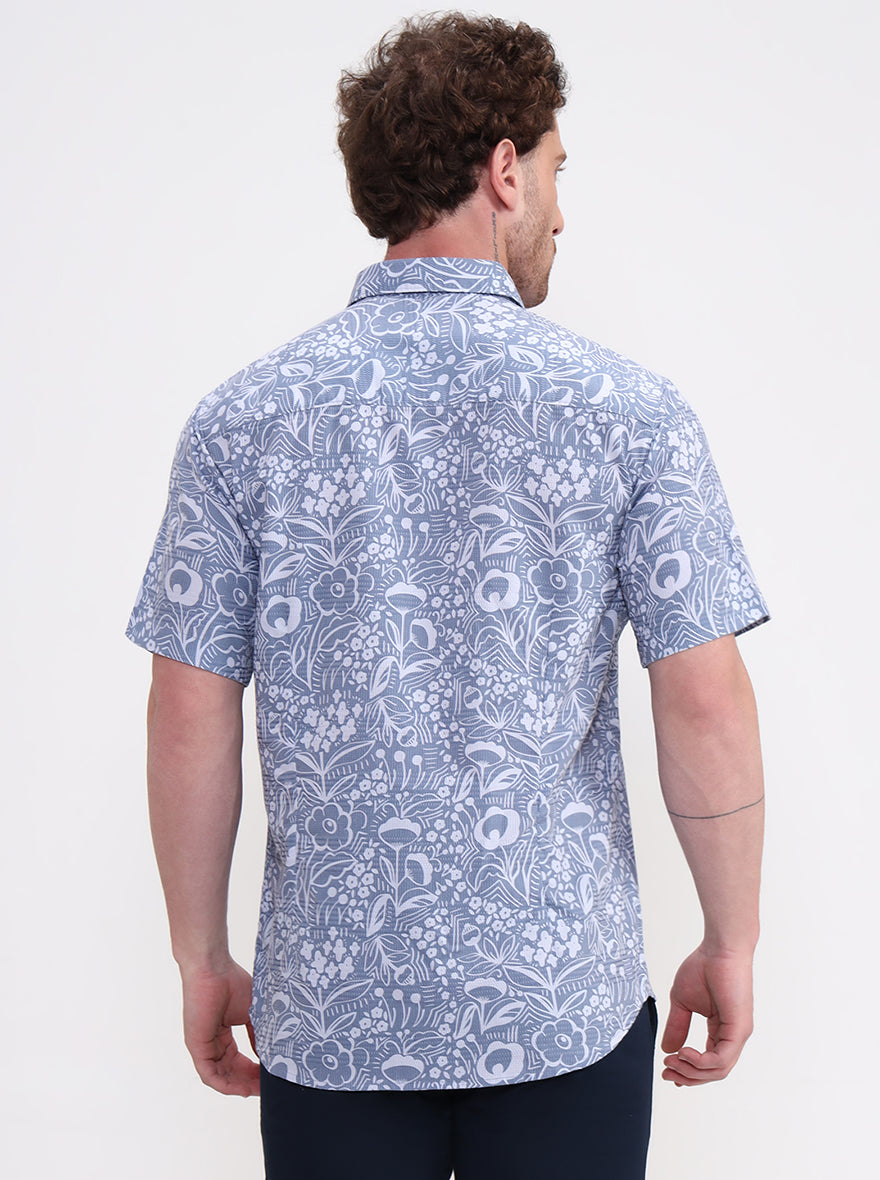 Blue Printed Regular Fit Casual Shirt | Greenfibre