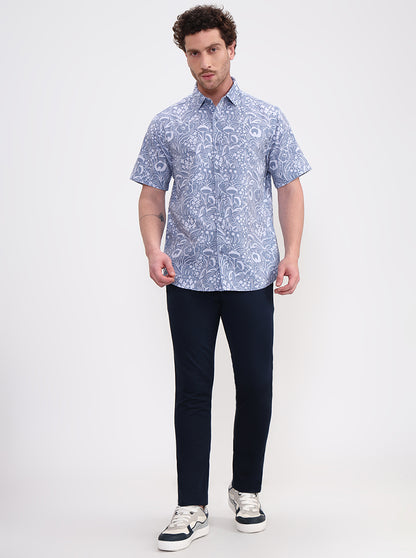Blue Printed Regular Fit Casual Shirt | Greenfibre
