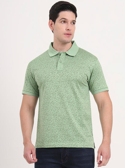 Green Printed Regular Fit Polo T-Shirt | JadeBlue