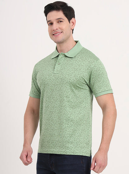 Green Printed Regular Fit Polo T-Shirt | JadeBlue