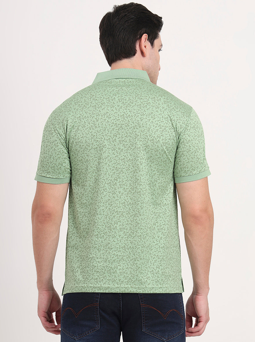 Green Printed Regular Fit Polo T-Shirt | JadeBlue