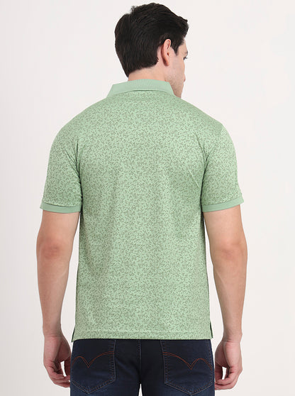 Green Printed Regular Fit Polo T-Shirt | JadeBlue