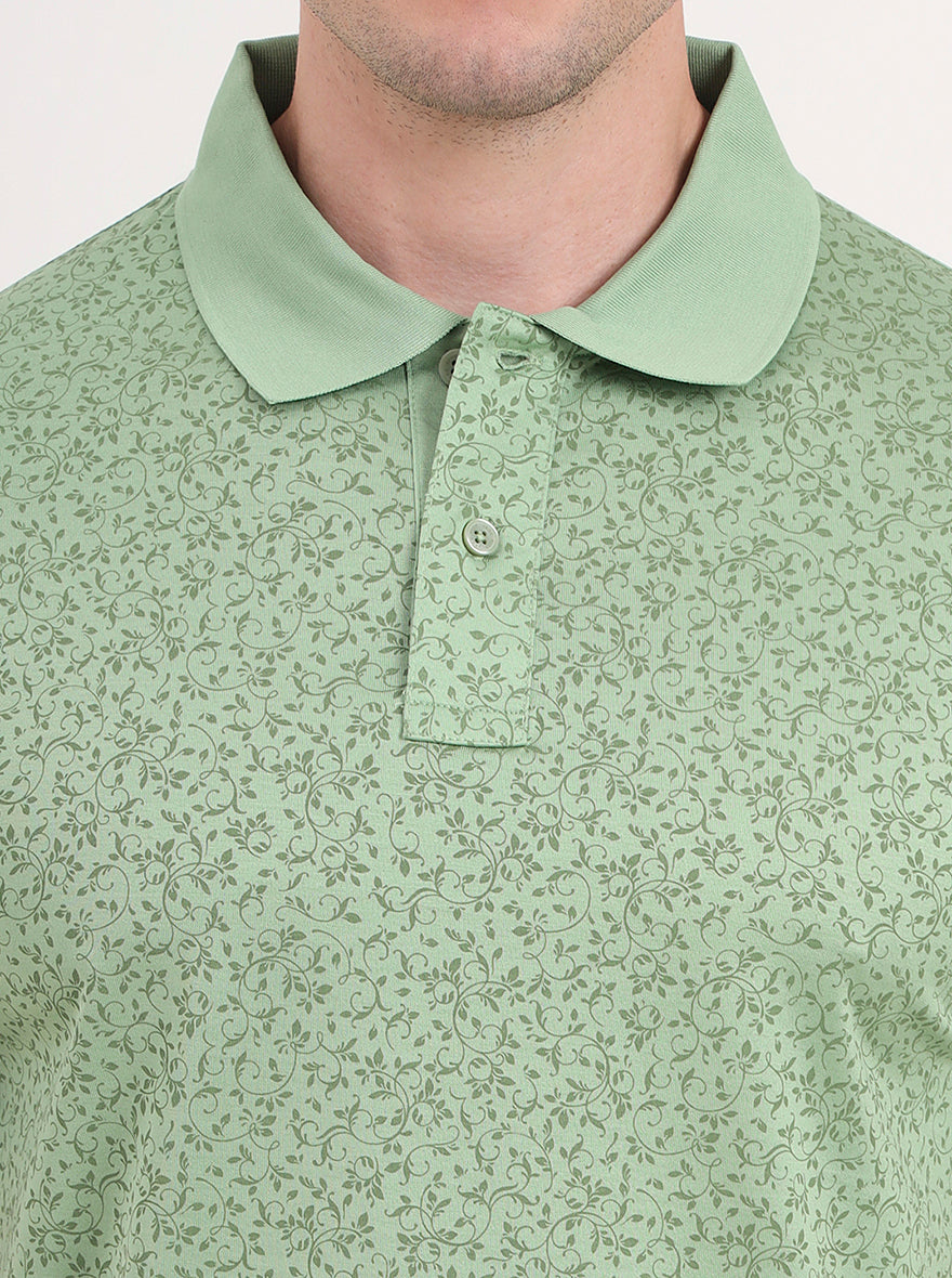 Green Printed Regular Fit Polo T-Shirt | JadeBlue