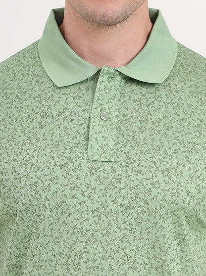 Green Printed Regular Fit Polo T-Shirt | JadeBlue