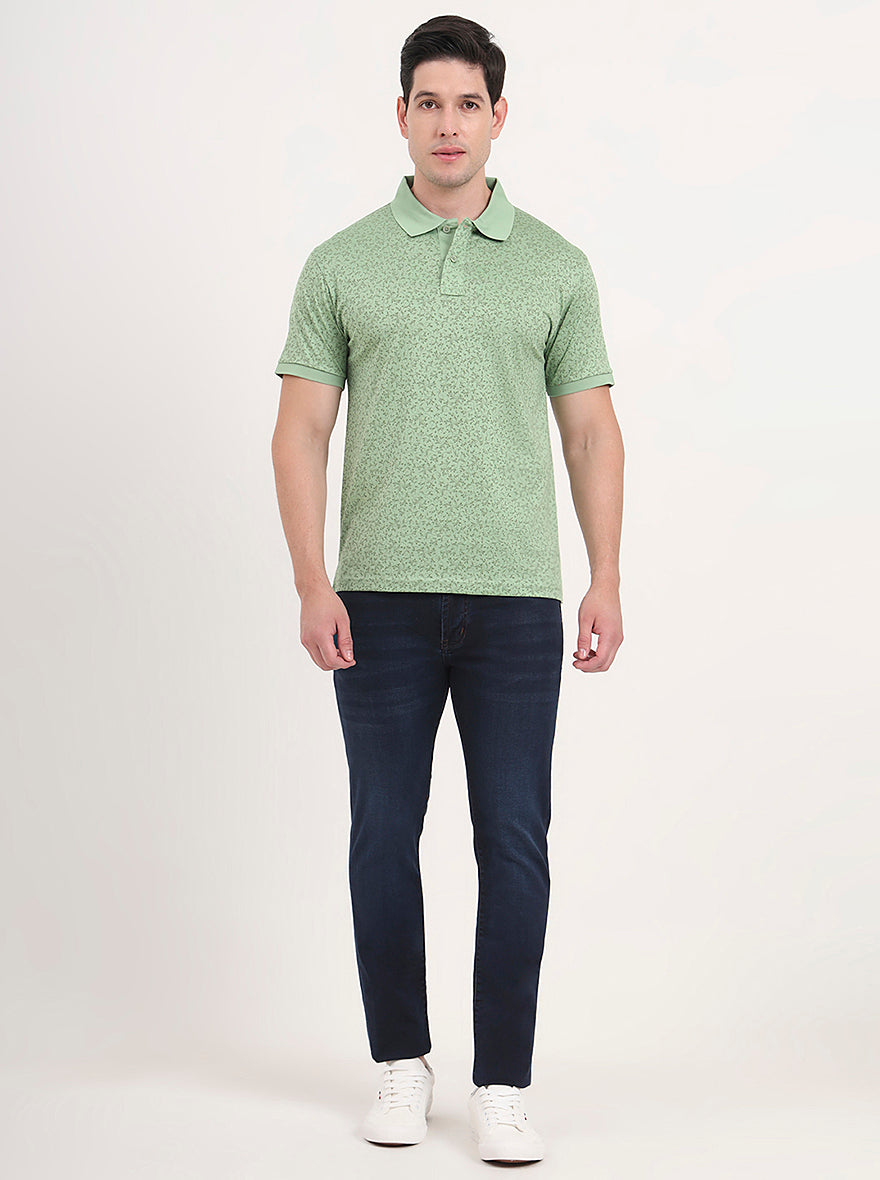 Green Printed Regular Fit Polo T-Shirt | JadeBlue