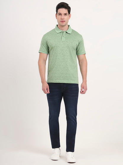 Green Printed Regular Fit Polo T-Shirt | JadeBlue
