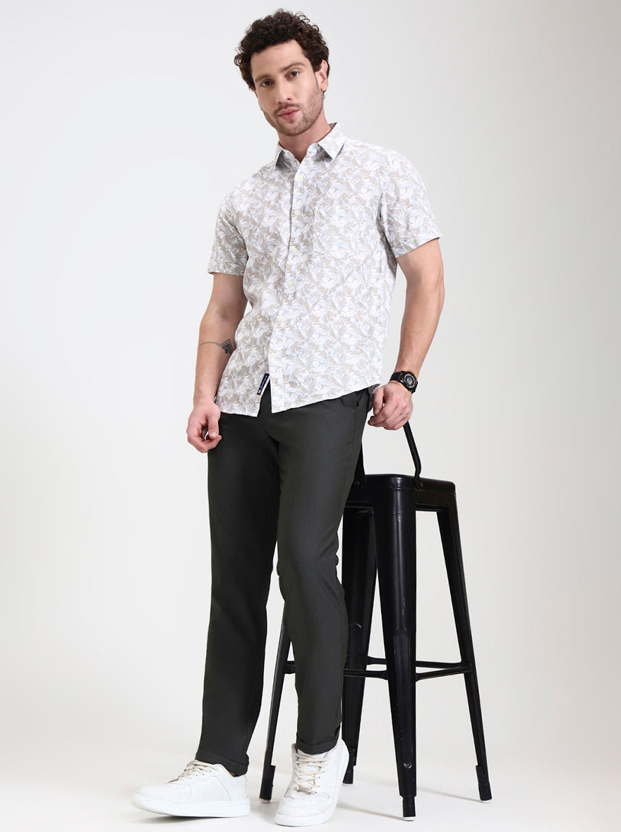Dark Olive Solid Venice Fit Casual Trouser | JadeBlue