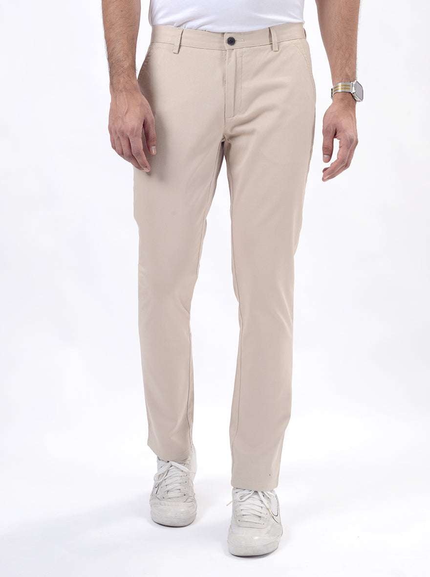 Beige Dobby Uno Fit Casual Trouser | JadeBlue