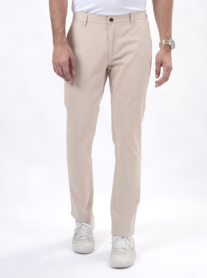 Beige Dobby Uno Fit Casual Trouser | JadeBlue