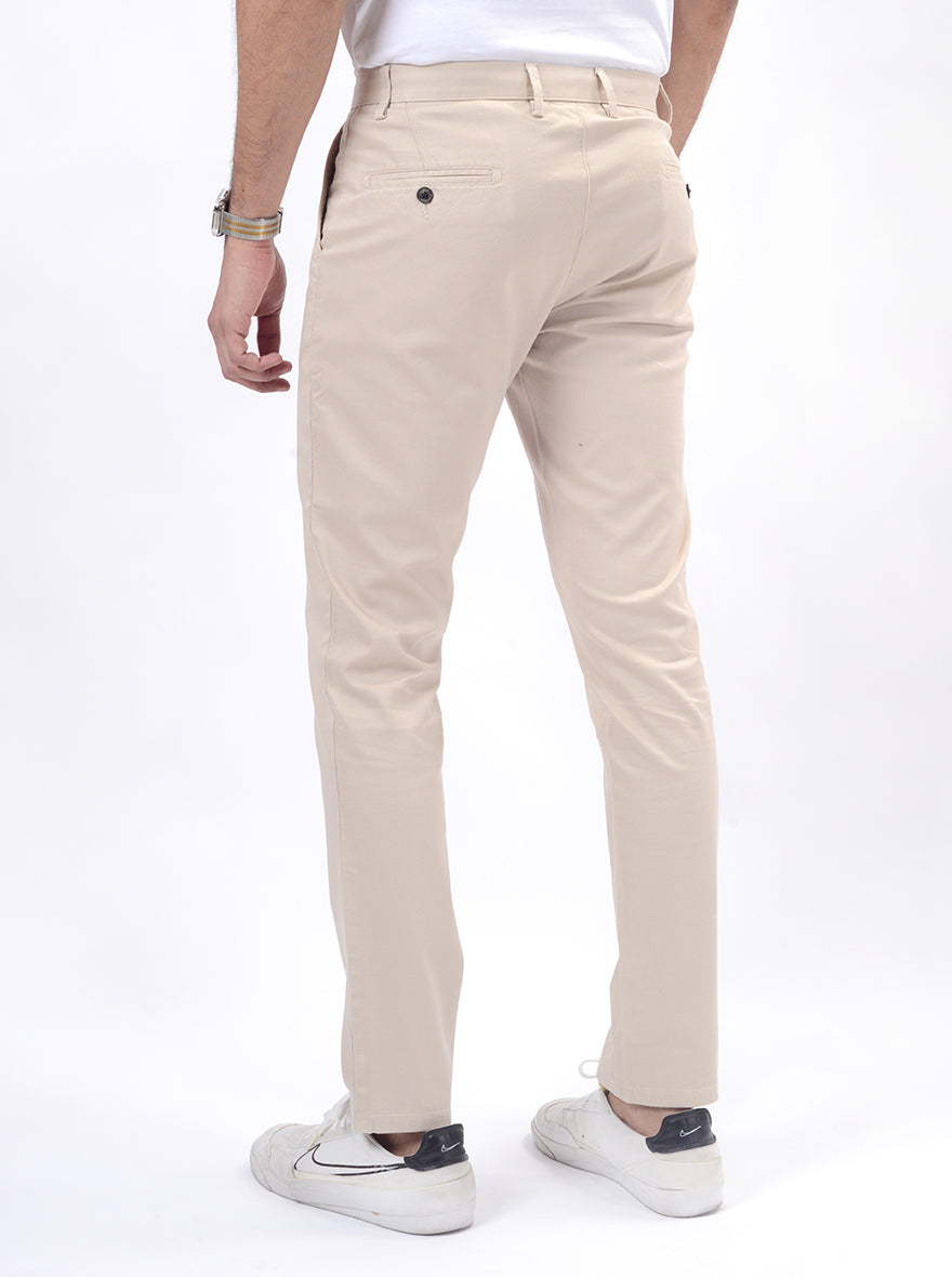 Beige Dobby Uno Fit Casual Trouser | JadeBlue