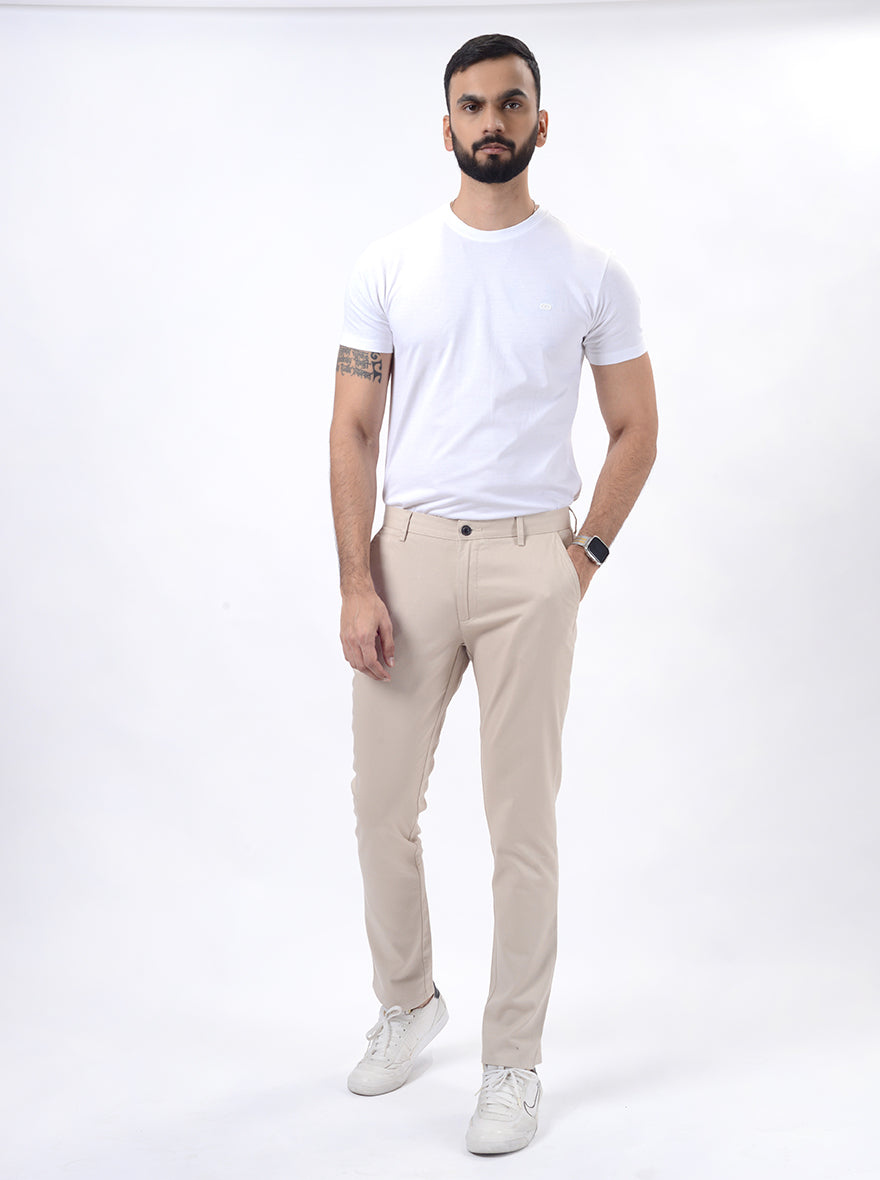 Beige Dobby Uno Fit Casual Trouser | JadeBlue
