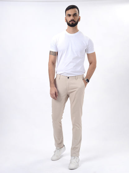 Beige Dobby Uno Fit Casual Trouser | JadeBlue