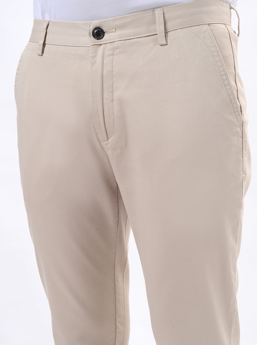 Beige Dobby Uno Fit Casual Trouser | JadeBlue