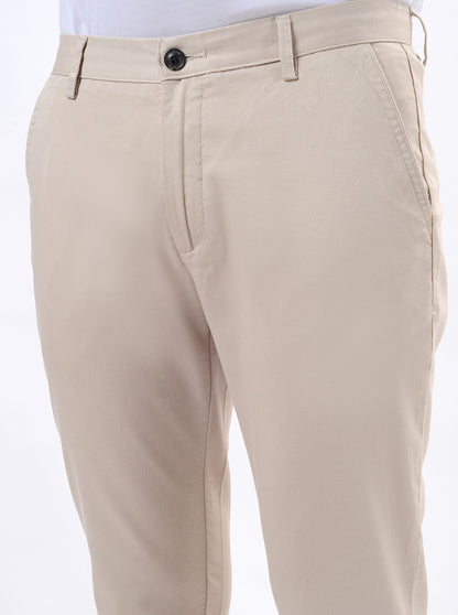 Beige Dobby Uno Fit Casual Trouser | JadeBlue