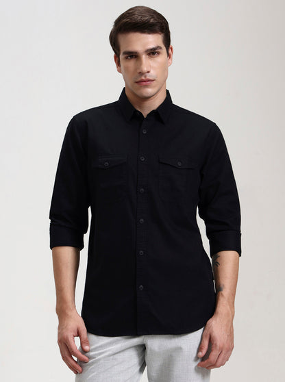 Black Solid Slim Fit Casual Shirt | JadeBlue