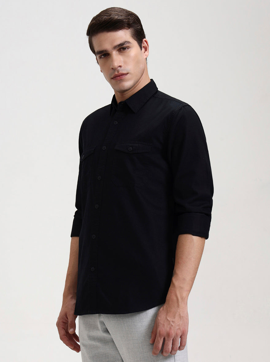 Black Solid Slim Fit Casual Shirt | JadeBlue