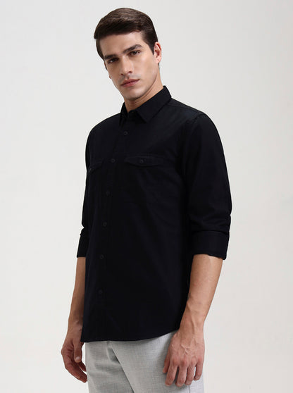 Black Solid Slim Fit Casual Shirt | JadeBlue