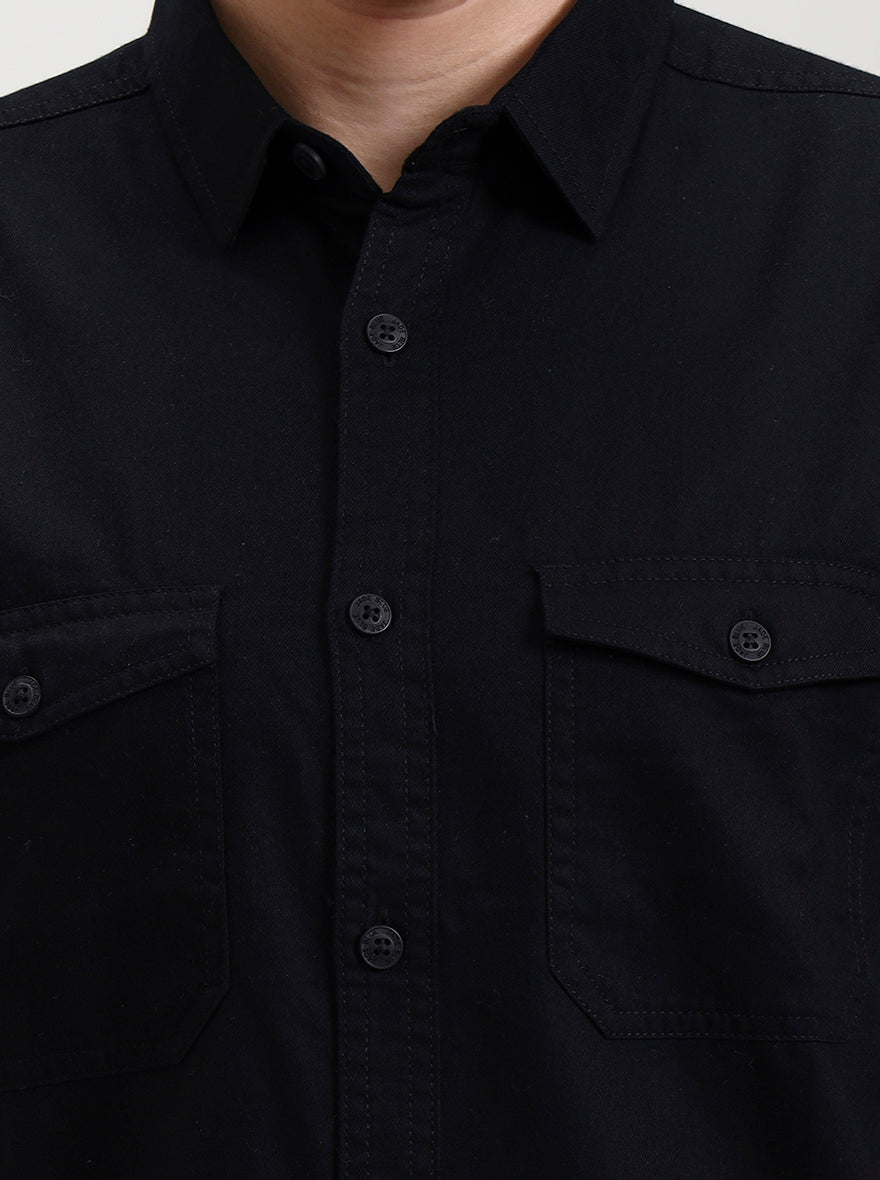 Black Solid Slim Fit Casual Shirt | JadeBlue