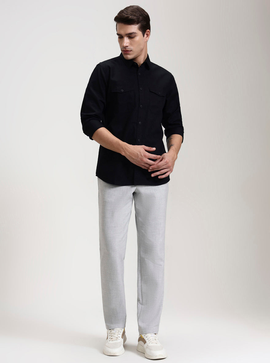 Black Solid Slim Fit Casual Shirt | JadeBlue