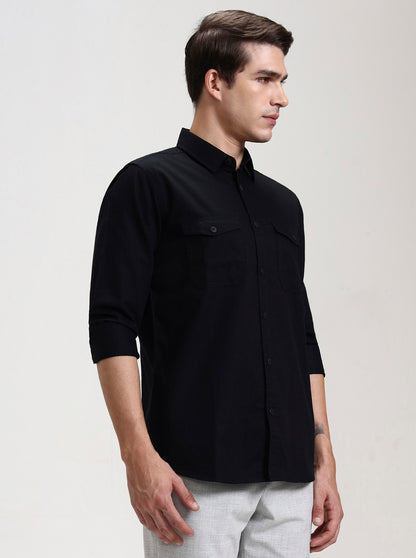 Black Solid Slim Fit Casual Shirt | JadeBlue