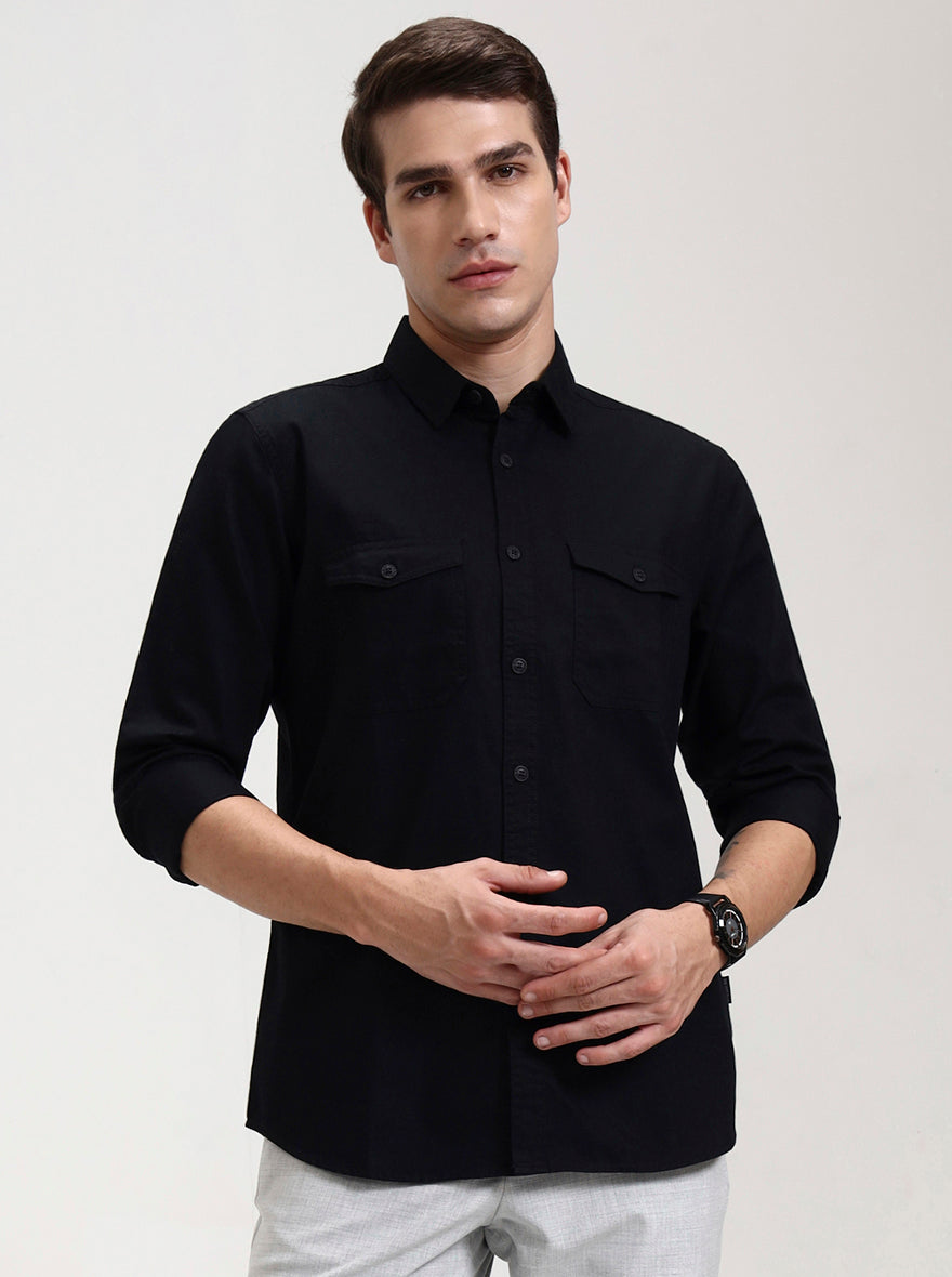 Black Solid Slim Fit Casual Shirt | JadeBlue