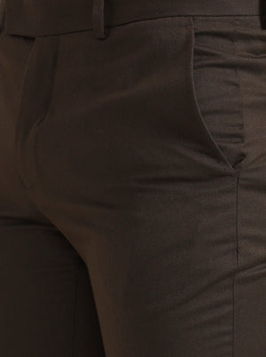 Olive Brown Solid Slim Fit Formal Trouser | Greenfibre