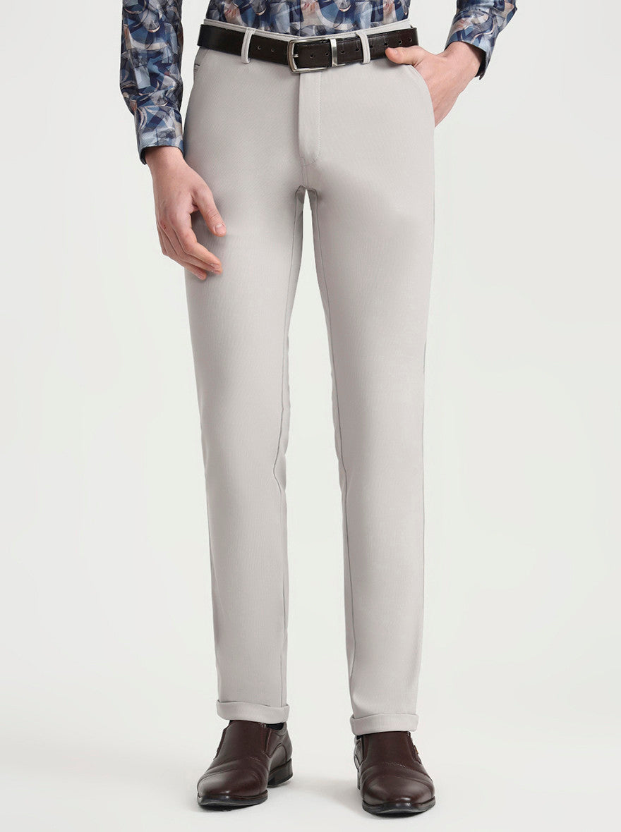 Light Grey Solid Slim Fit Club Wear Trouser | Wyre
