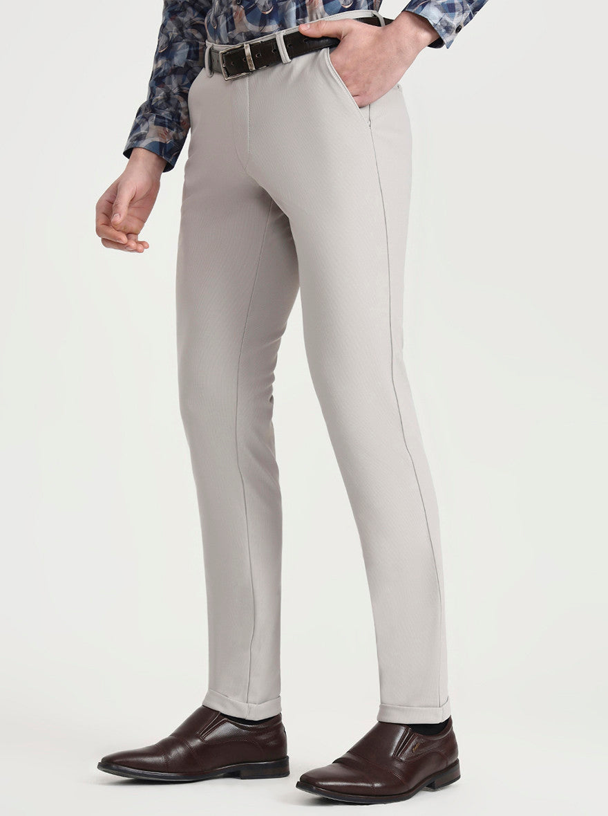 Light Grey Solid Slim Fit Club Wear Trouser | Wyre