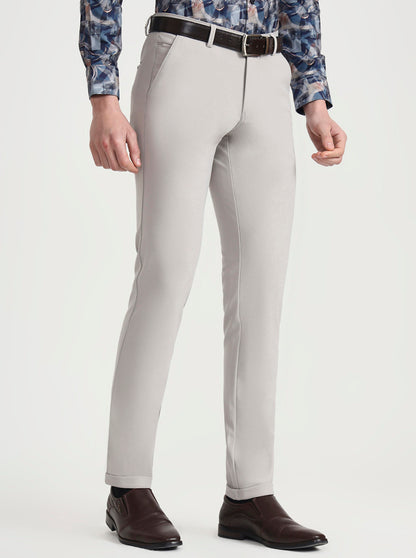 Light Grey Solid Slim Fit Club Wear Trouser | Wyre
