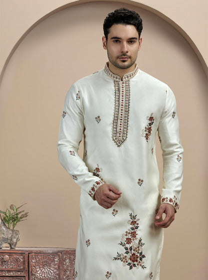 Cream Embroidered Kurta Pajama | Virasana