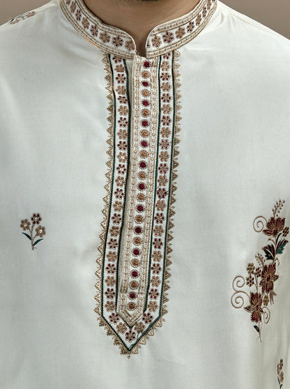 Cream Embroidered Kurta Pajama | Virasana