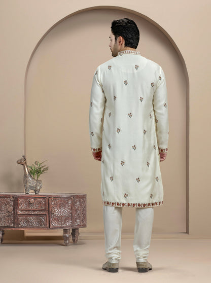 Cream Embroidered Kurta Pajama | Virasana