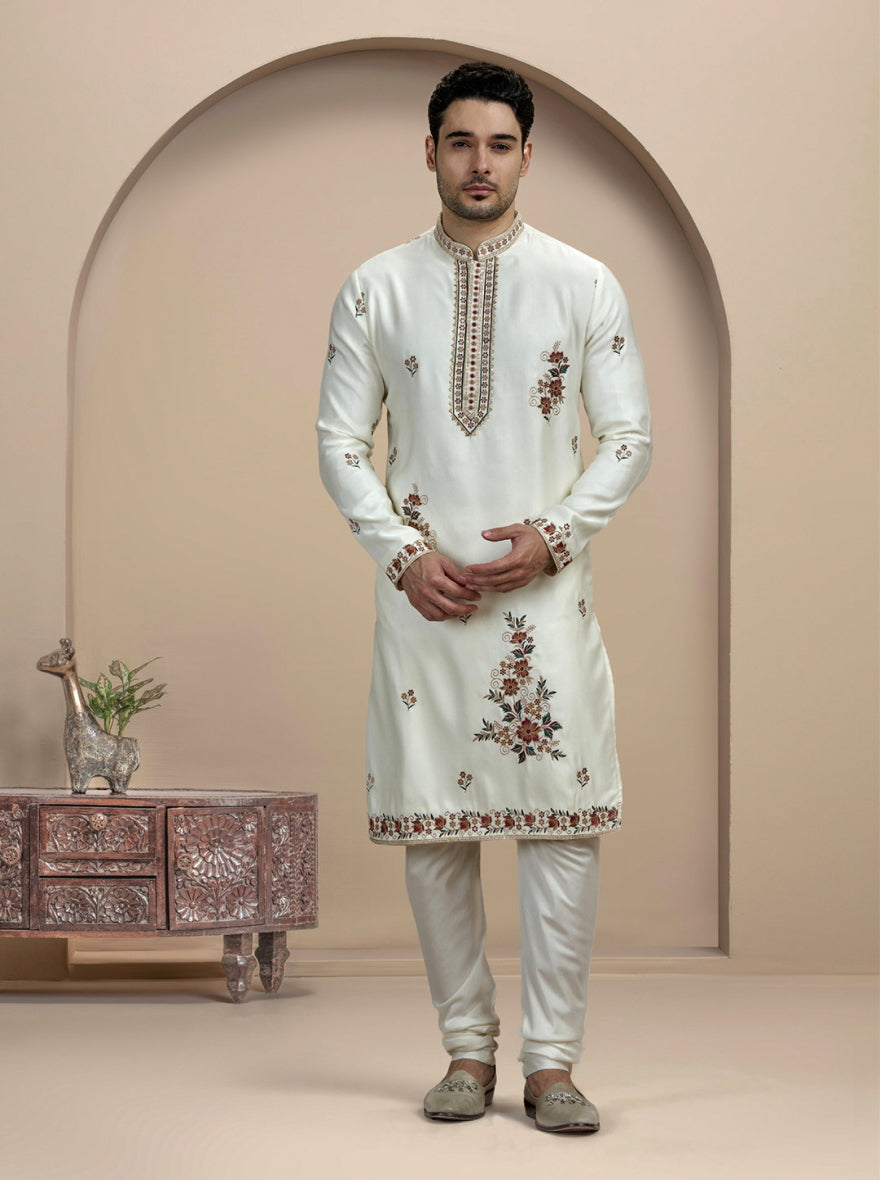Cream Embroidered Kurta Pajama | Virasana