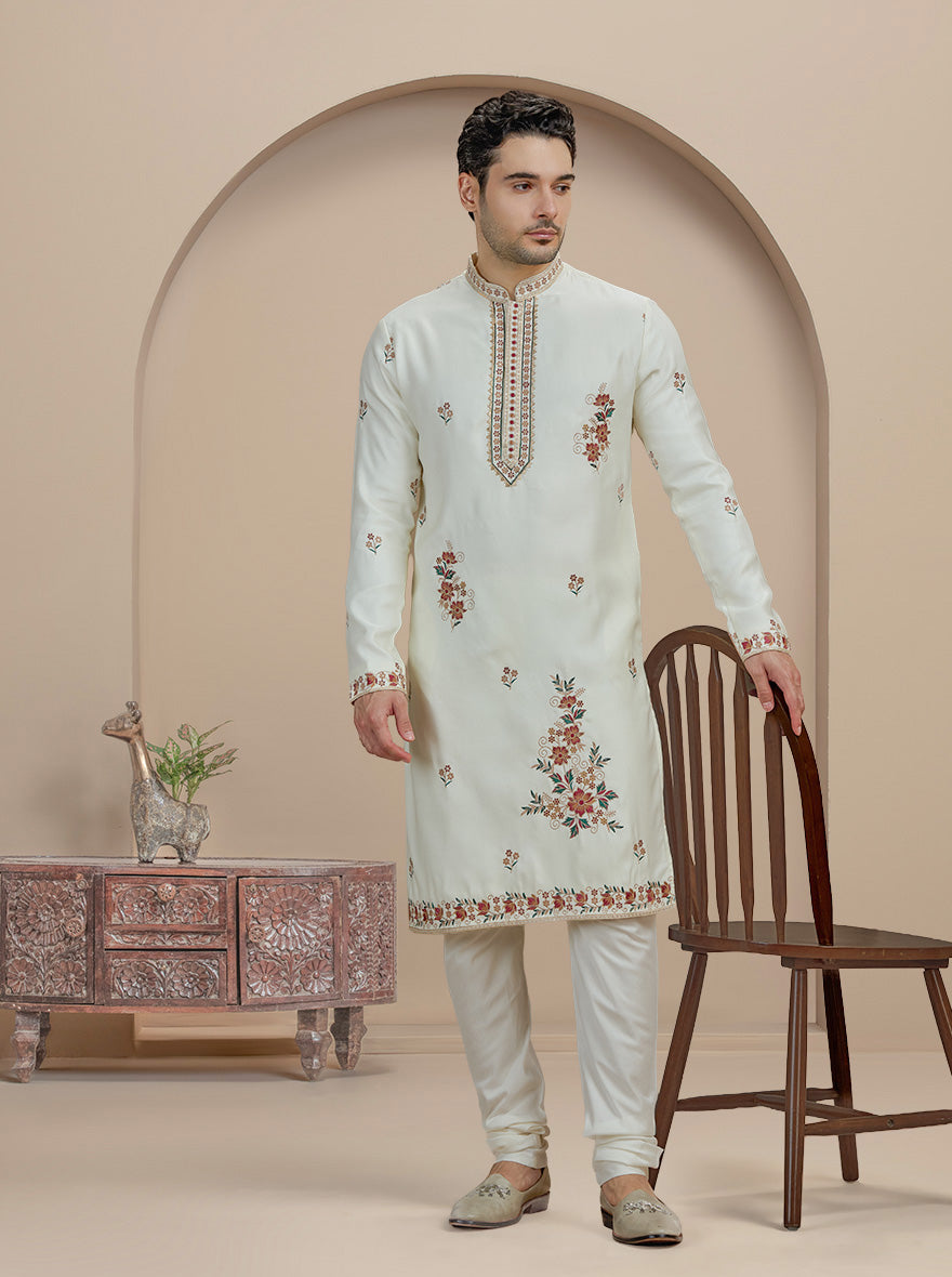 Cream Embroidered Kurta Pajama | Virasana