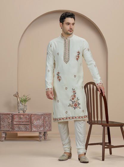 Cream Embroidered Kurta Pajama | Virasana