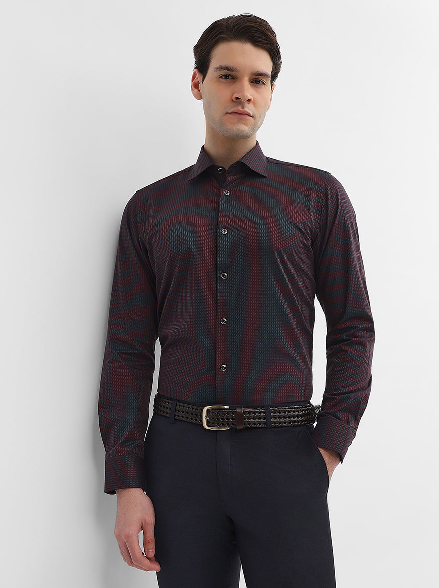 Maroon Striped Slim Fit Party Wear Shirt | Wyre