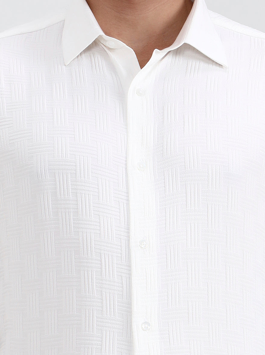 Off White Solid Regular Fit Party Wear Shirt | Wyre