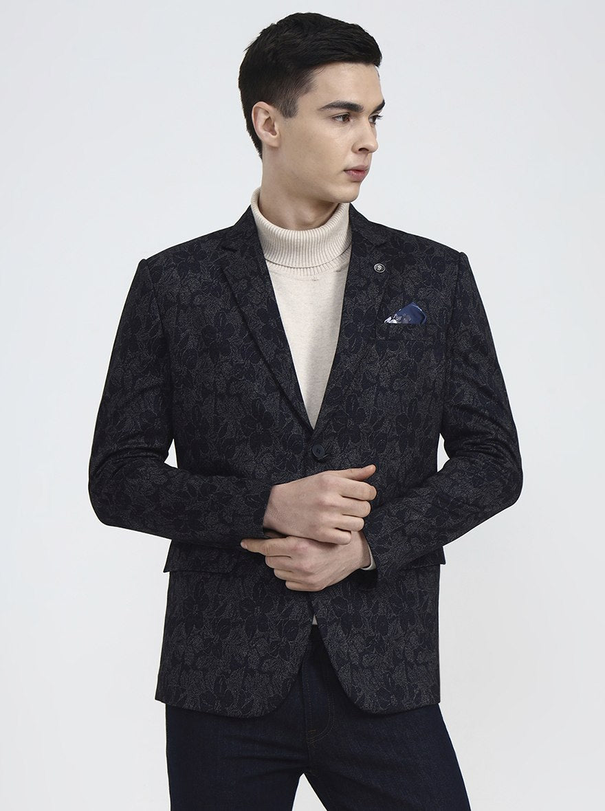 Blue Printed Regular Fit Blazer | Wyre