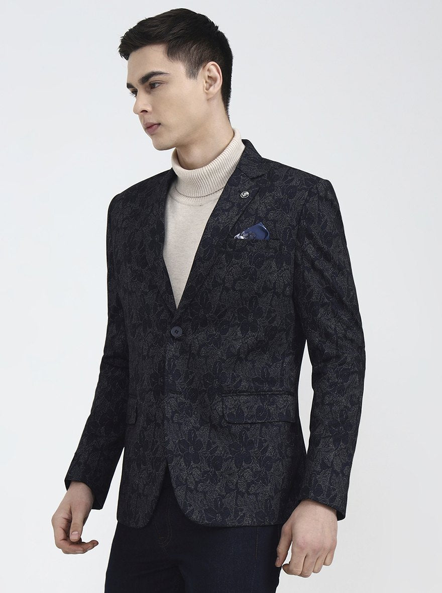 Blue Printed Regular Fit Blazer | Wyre