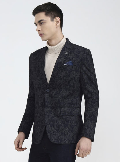 Blue Printed Regular Fit Blazer | Wyre