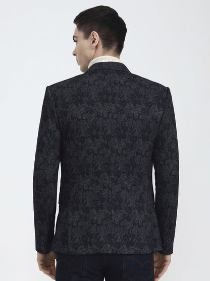 Blue Printed Regular Fit Blazer | Wyre