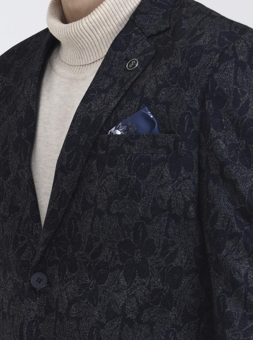 Blue Printed Regular Fit Blazer | Wyre