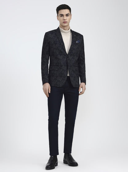 Blue Printed Regular Fit Blazer | Wyre