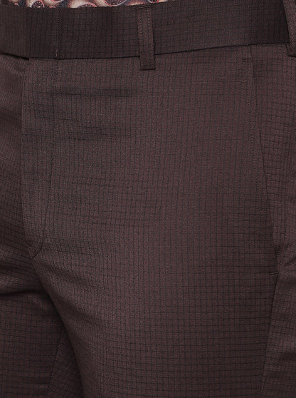 Brown Checked Slim Fit Formal Trouser | JB Studio