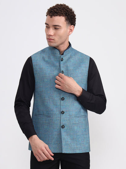 Blue Solid Regular Fit Modi Jacket | JadeBlue