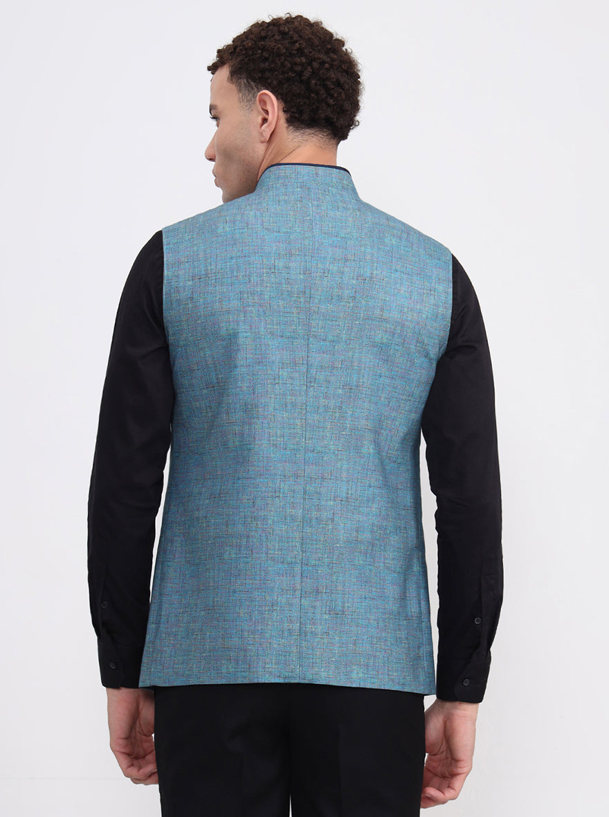 Blue Solid Regular Fit Modi Jacket | JadeBlue