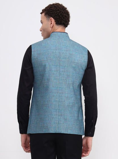 Blue Solid Regular Fit Modi Jacket | JadeBlue